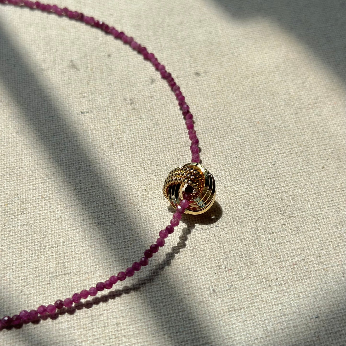 Ruby Beaded And Gold-plated Ring Necklace