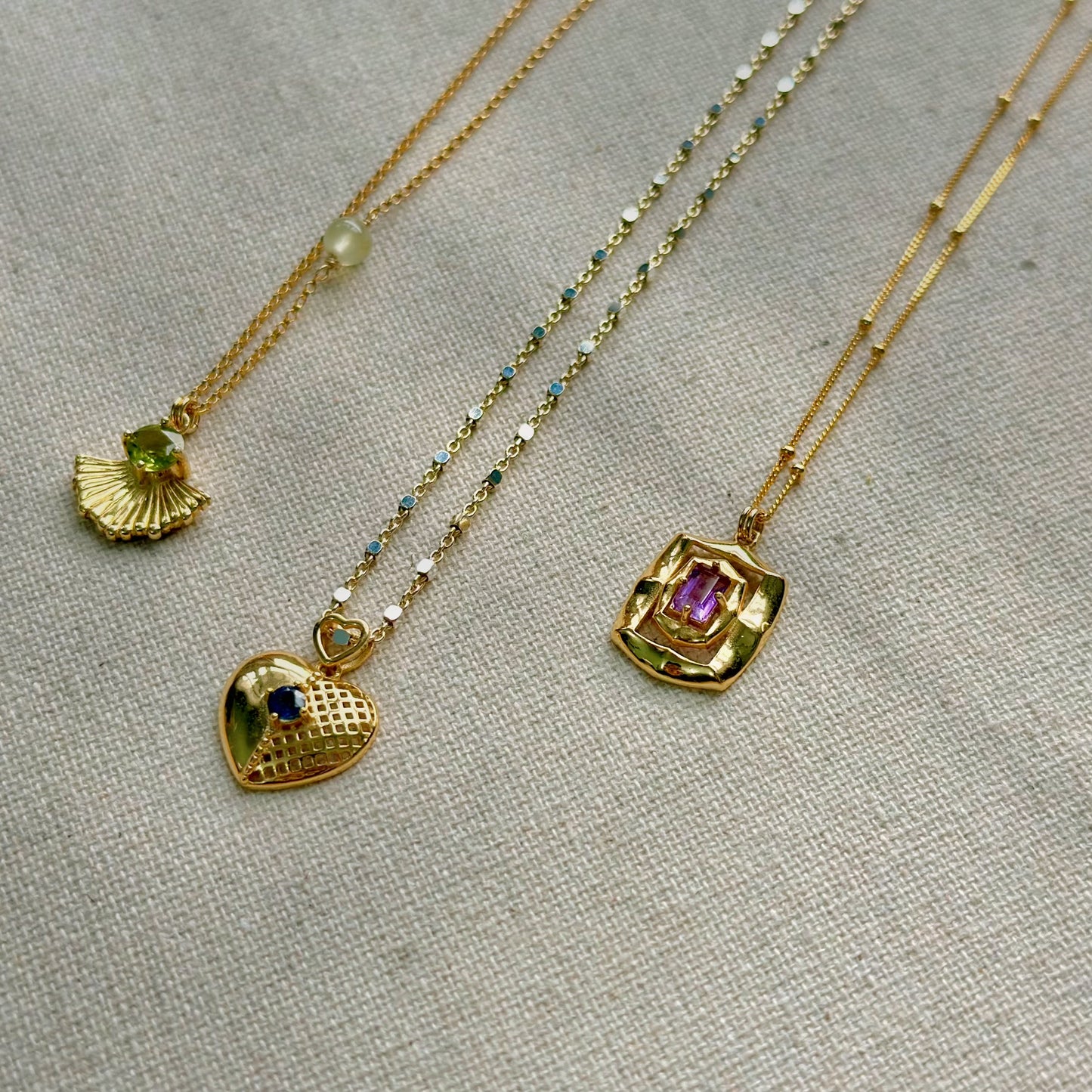 Rectangle Amethyst Dotty Chain Gold-plated Necklace