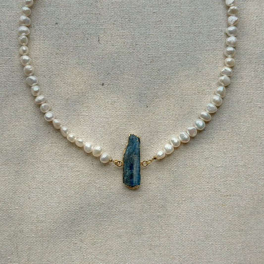 Kyanite And Freshwater Pearl Beaded Necklace