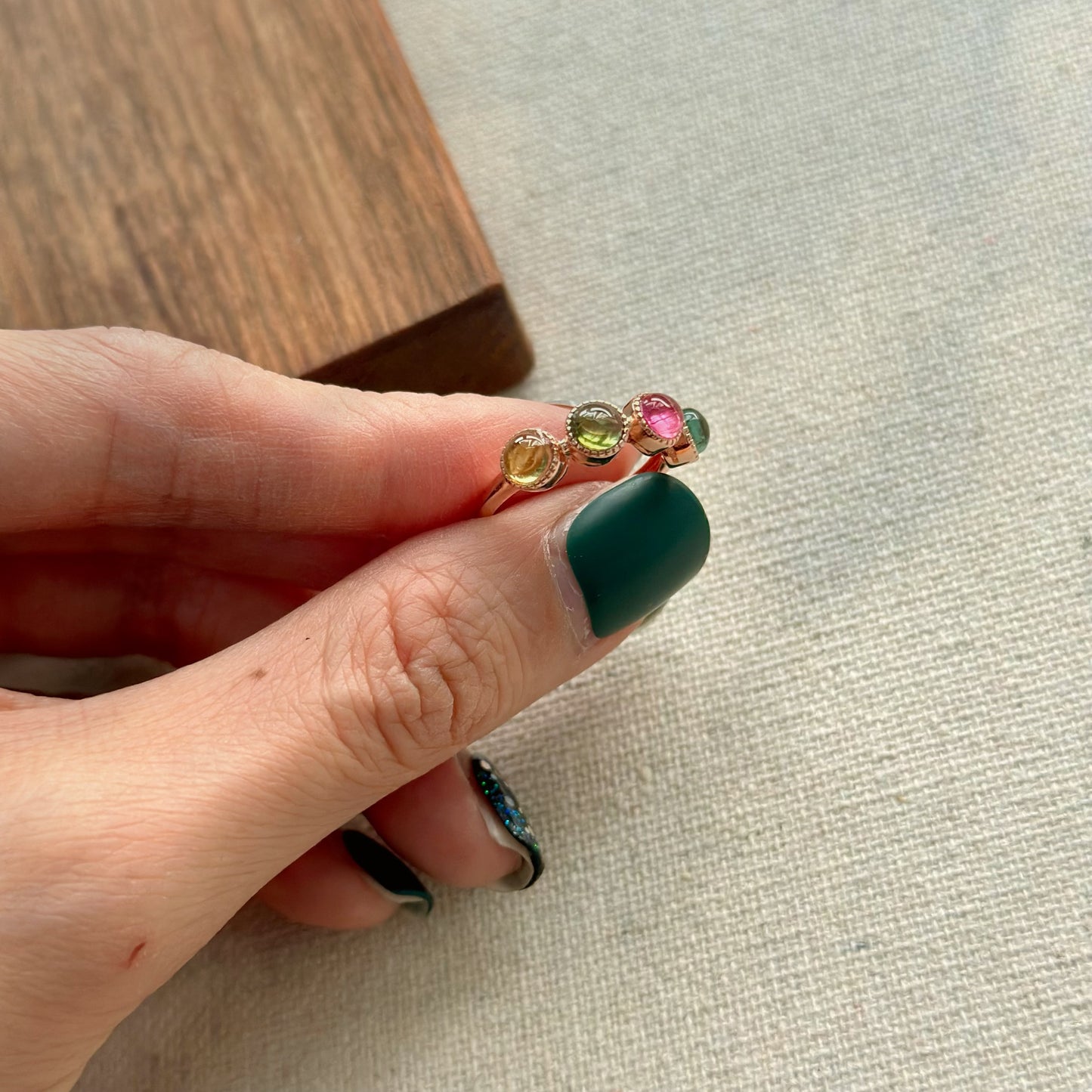 Mixed Tourmaline Adjustable Rose Gold-plated Ring