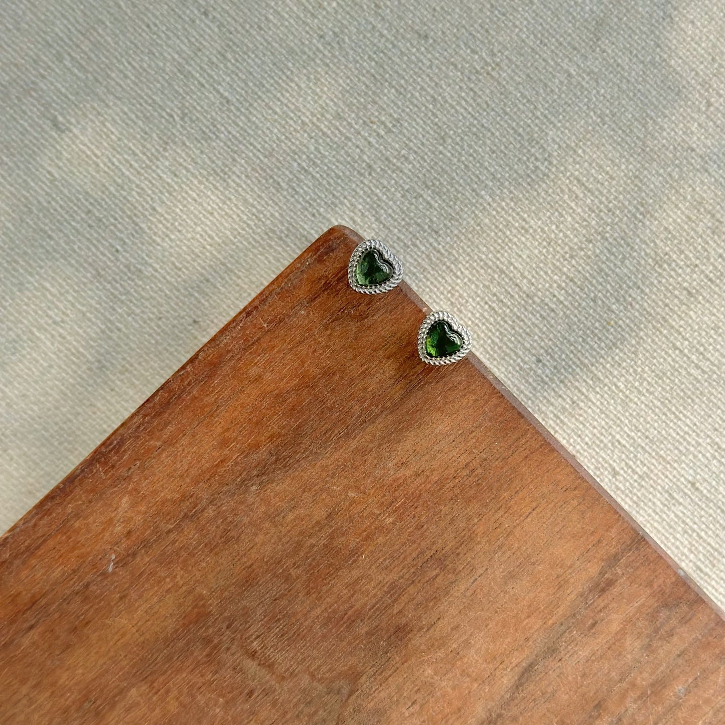 Green Tourmaline Heart Sterling Silver Ear Stud