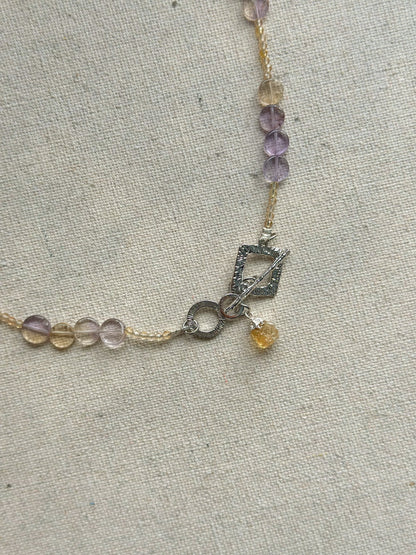 Ametrine And Citrine Raw Stone Hoop Toggle Necklace