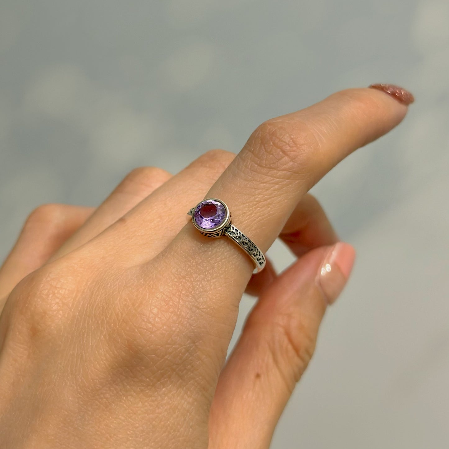 Amethyst February Birthstone Adjustable Sterling Silver Ring