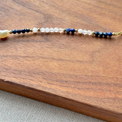 Moonstone And Lapis Mixed Freshwater Pearl Beaded Necklace