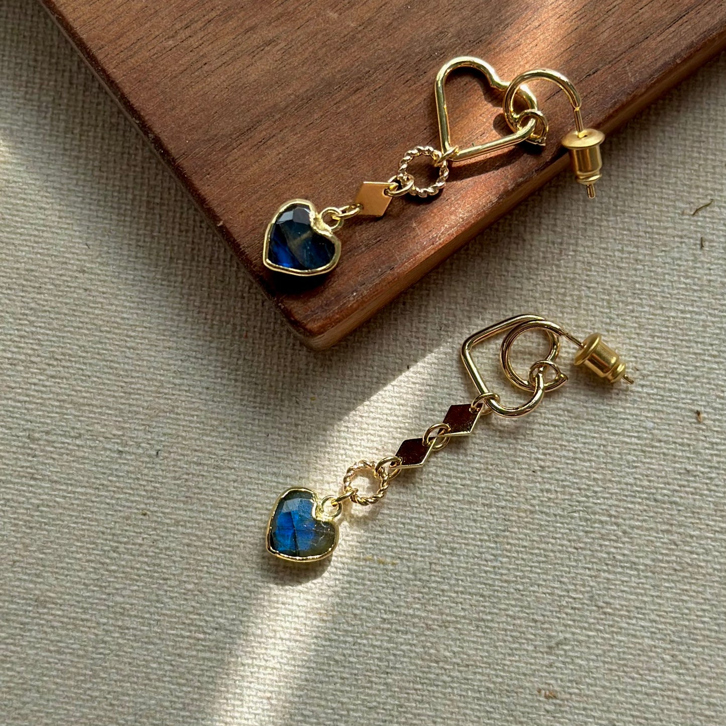 Labradorite Heart Asymmetric Gold-plated Ear Hoop