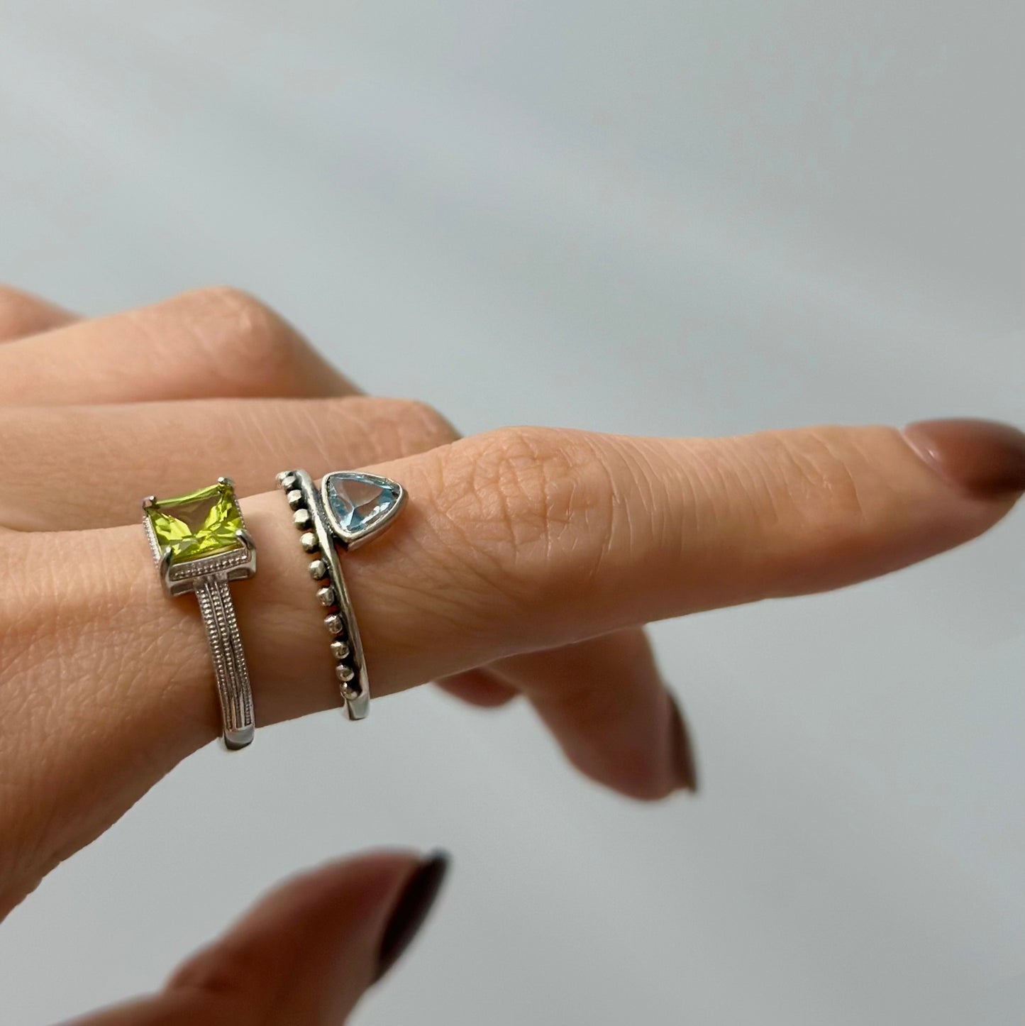 Peridot Square Adjustable Sterling Silver Ring