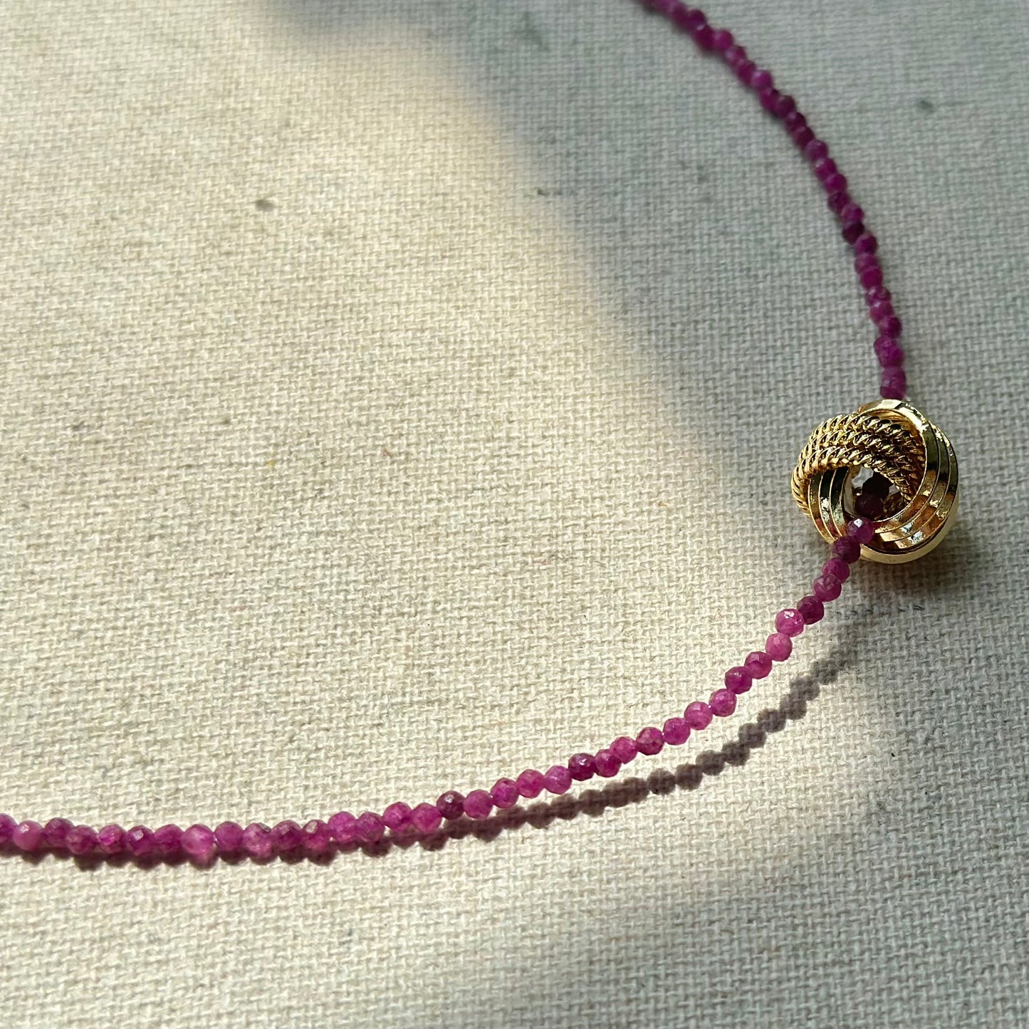 Ruby Beaded And Gold-plated Ring Necklace