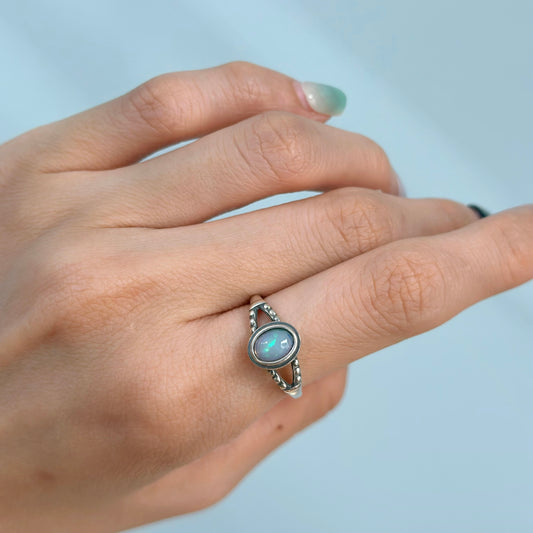 Opal Split Adjustable Sterling Silver Ring