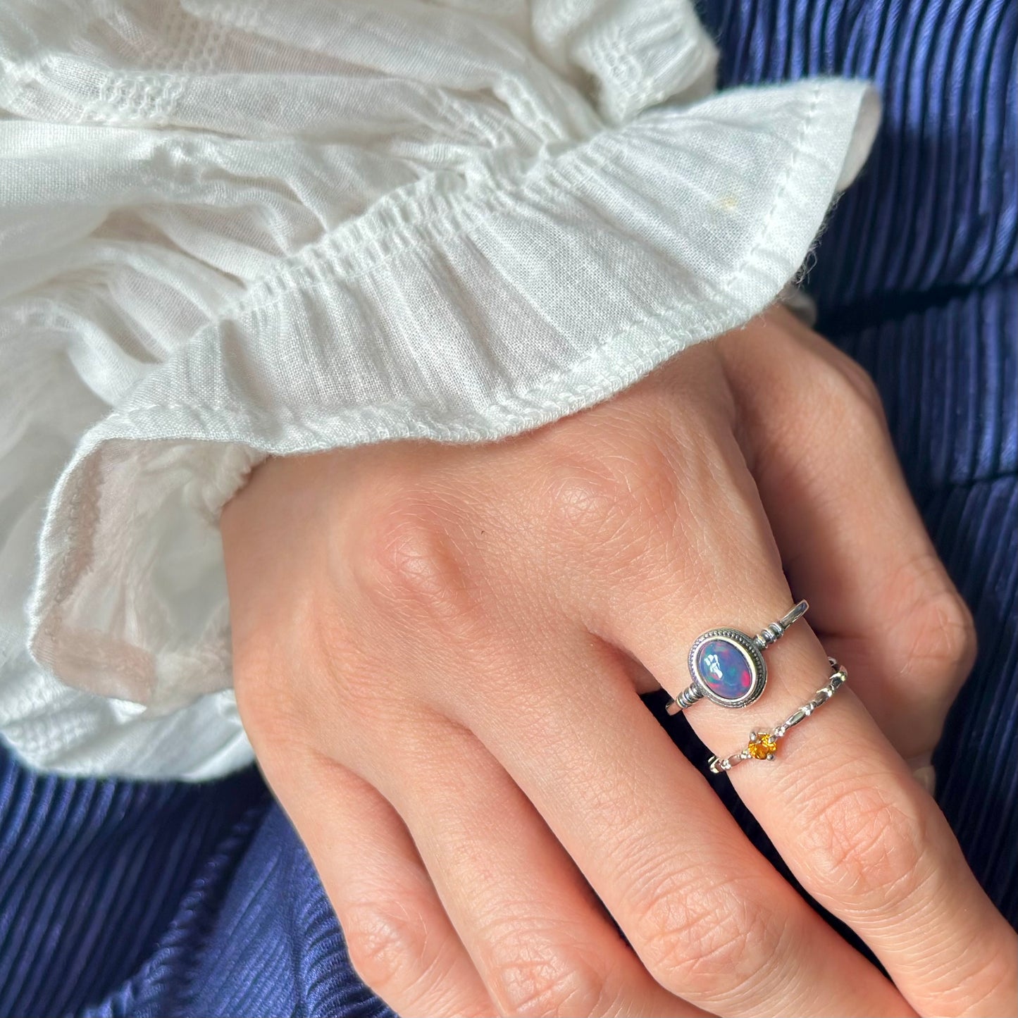 Citrine November Birthstone Dainty Adjustable Sterling Silver Ring