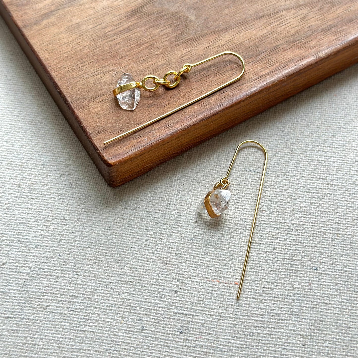 Clear Quartz Raw Stone Long Hook  Gold-plated Earring