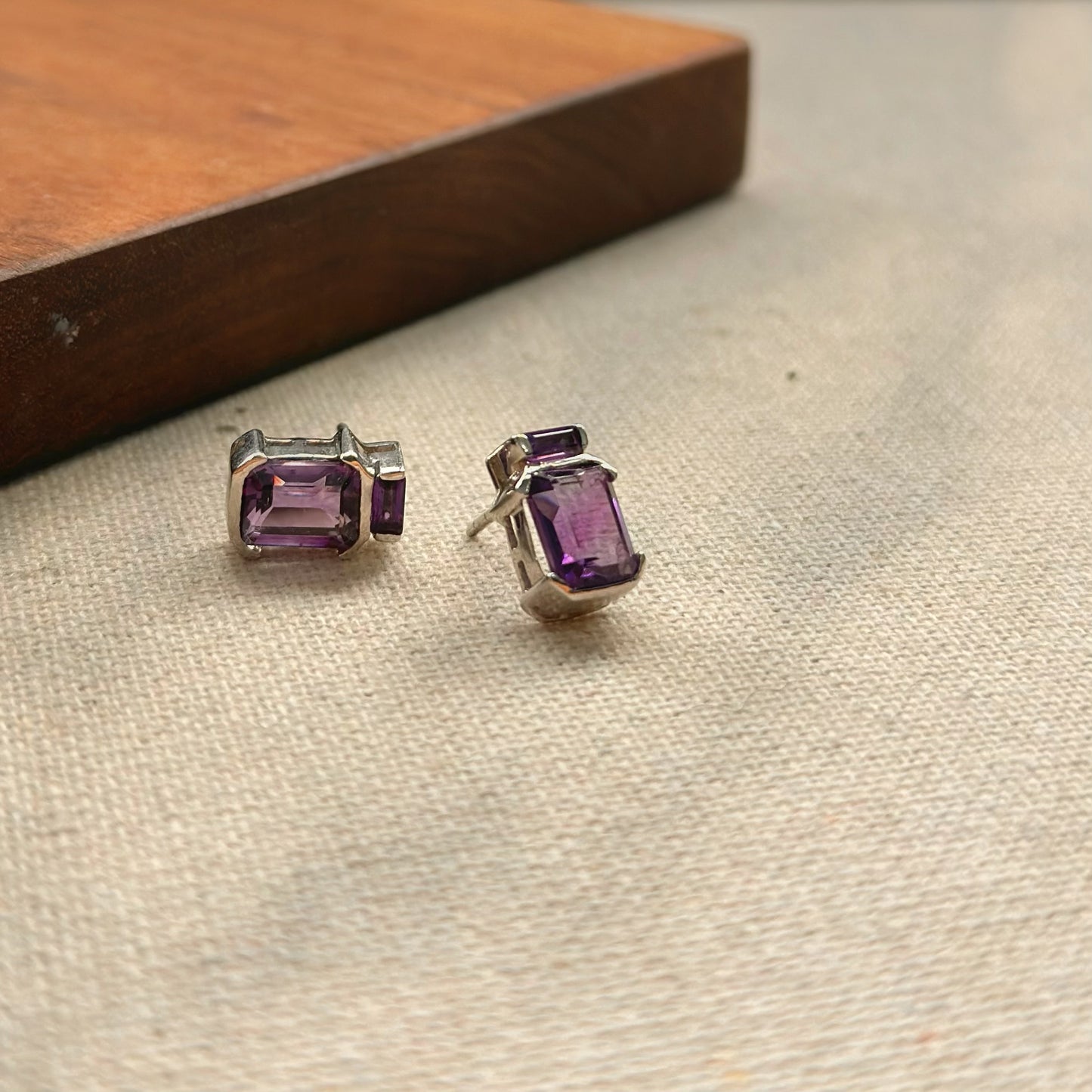 Amethyst February Birthstone Sterling Silver Ear Stud