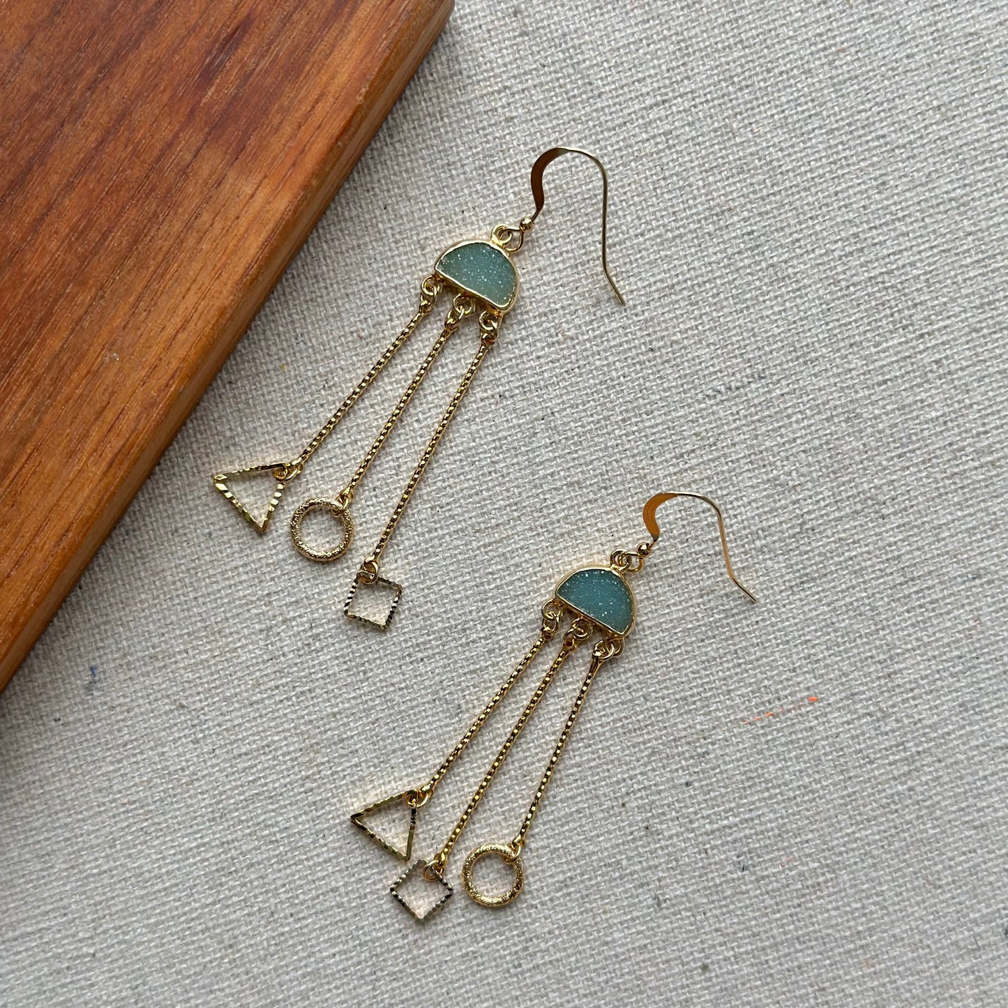 Druzy Geometric Mix Dangling Gold-plated Earring