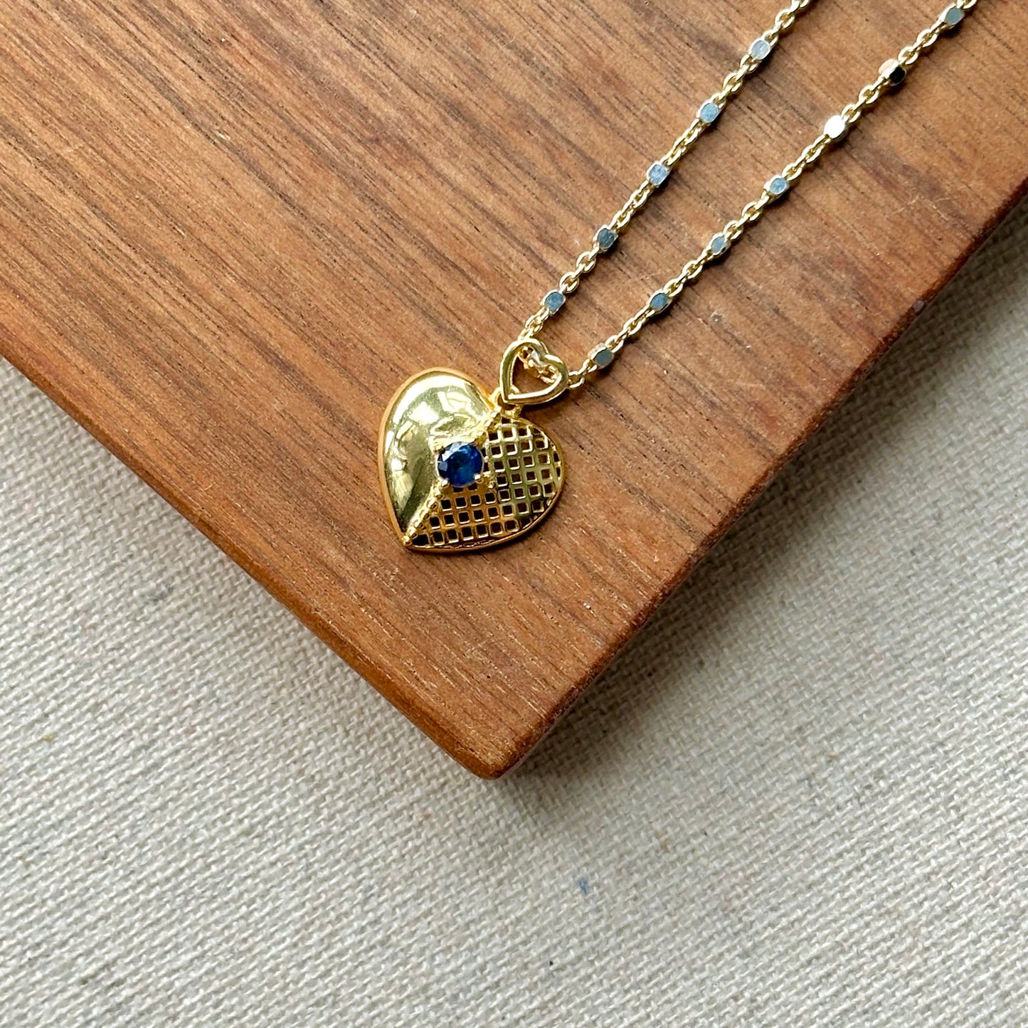 Sapphire Heart Two tone Gold-plated Italian Silver Necklace