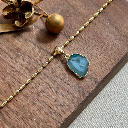 Green Agate Pendant Gold-plated Necklace