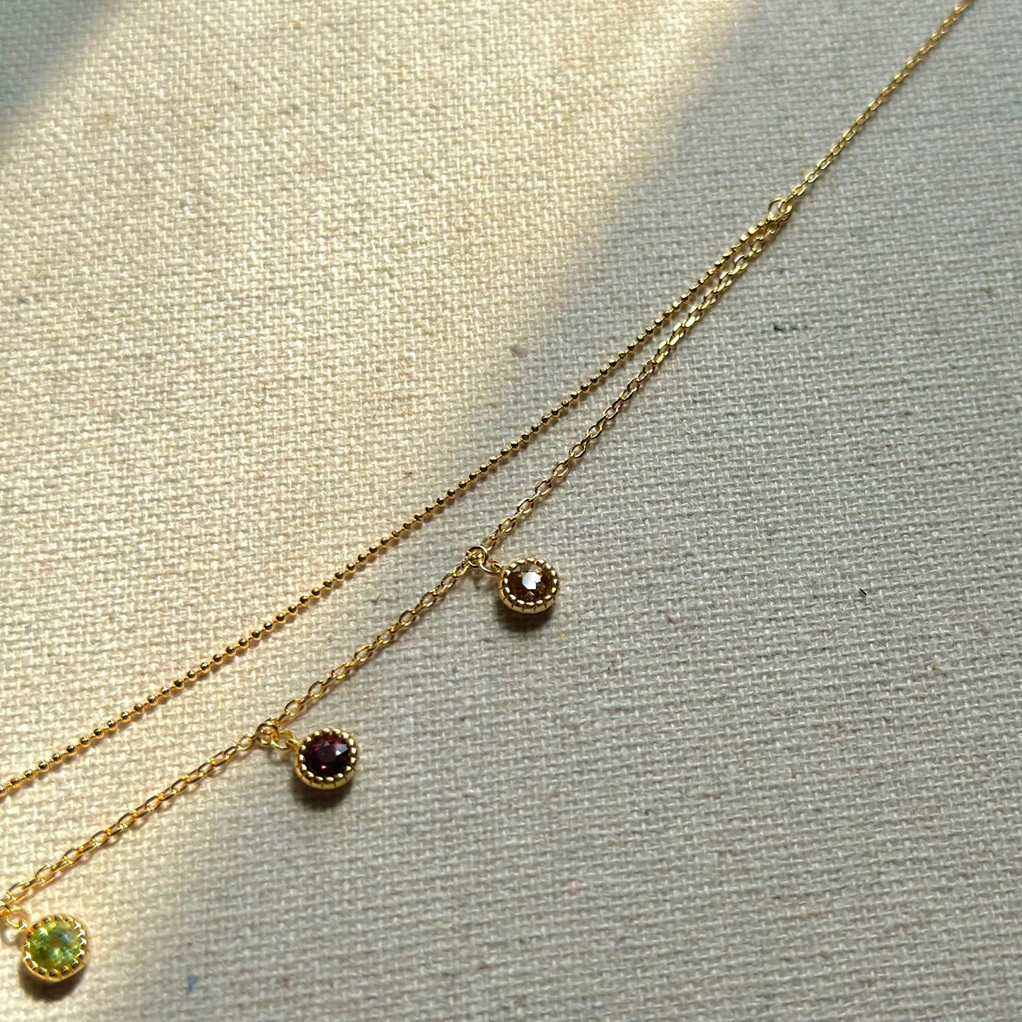 Mixed Tourmaline Dangling Double Layer Gold-plated Necklace