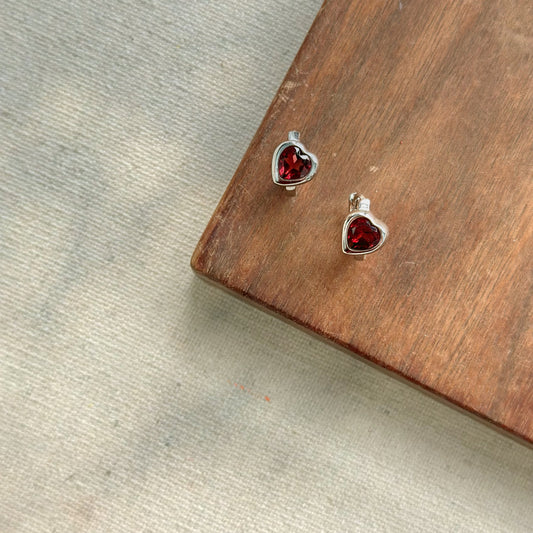 Garnet Heart-shaped Sterling Silver Ear Hoop