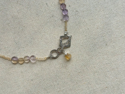 Ametrine And Citrine Raw Stone Hoop Toggle Necklace