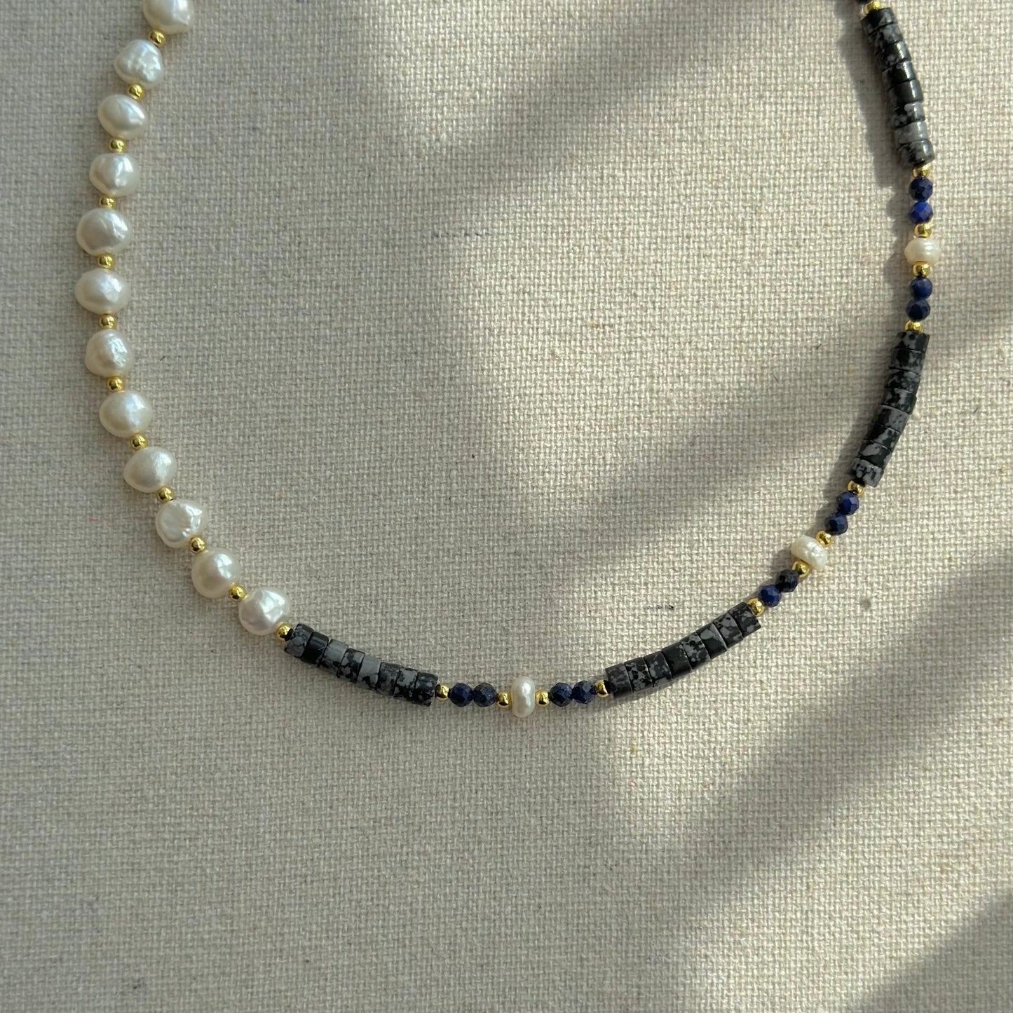 Dalmatian Jasper Mixed Lapis And Freshwater Pearl Beaded Necklace