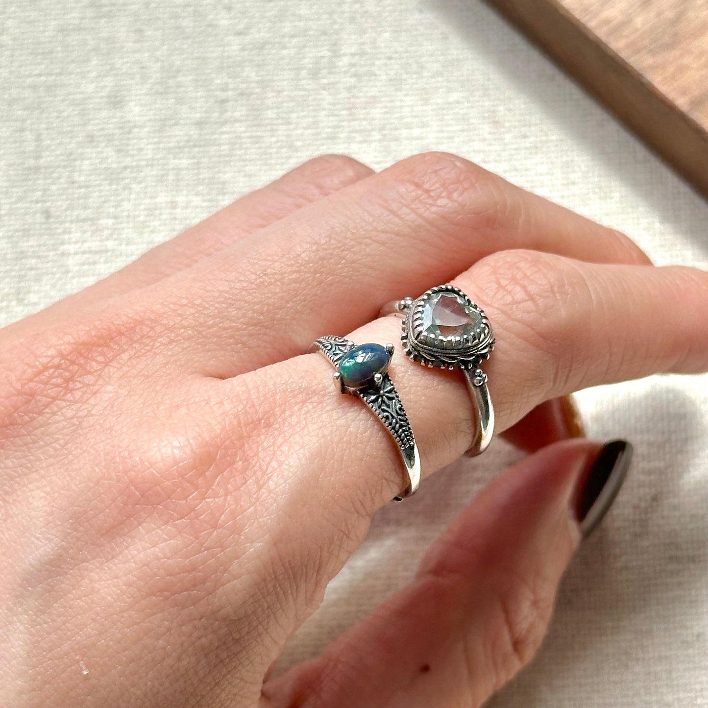 Black Opal Vintage Inspired Adjustable Sterling Silver Ring