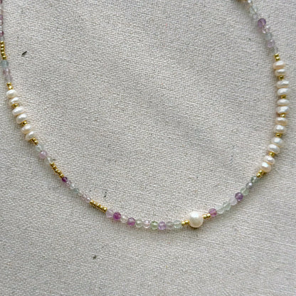 Fluorite And Freshwater Pearl Beaded Necklace