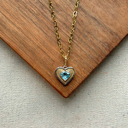 Topaz Heart And Heart Chain Gold-plated Sterling Silver Necklace