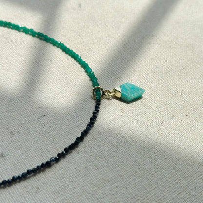 Amazonite With Sapphire And Green Onyx Beaded Necklace