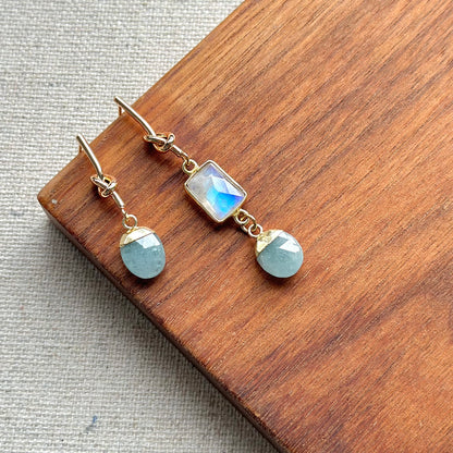 Aquamarine And Moonstone Knots Stud Gold-plated Earring