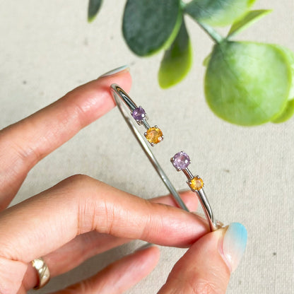 Citrine And Amethyst Sterling Silver Bangle