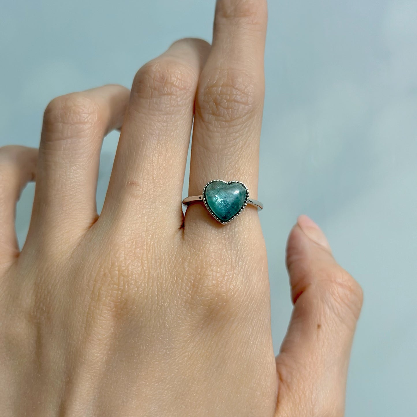 Kyanite Heart Adjustable Sterling Silver Ring