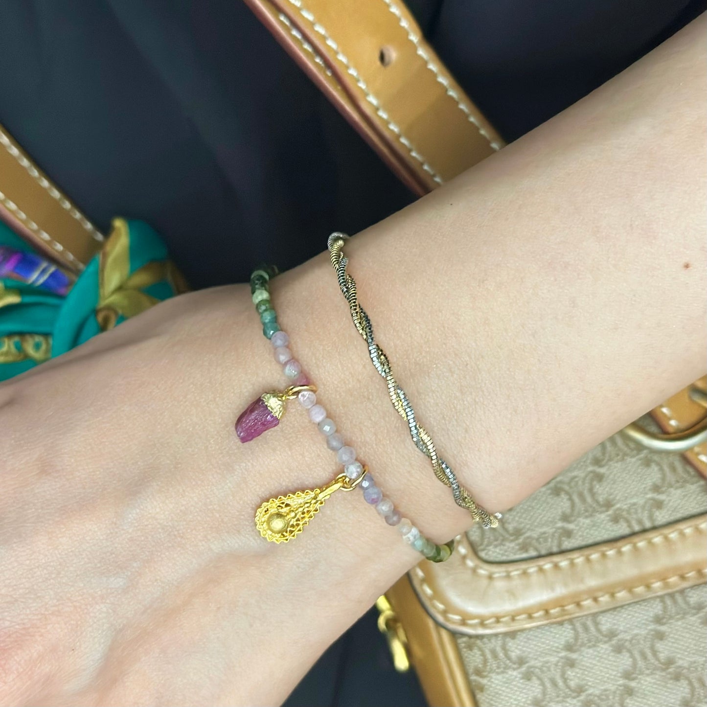 Tourmaline Mix Beaded And Ruby Bracelet