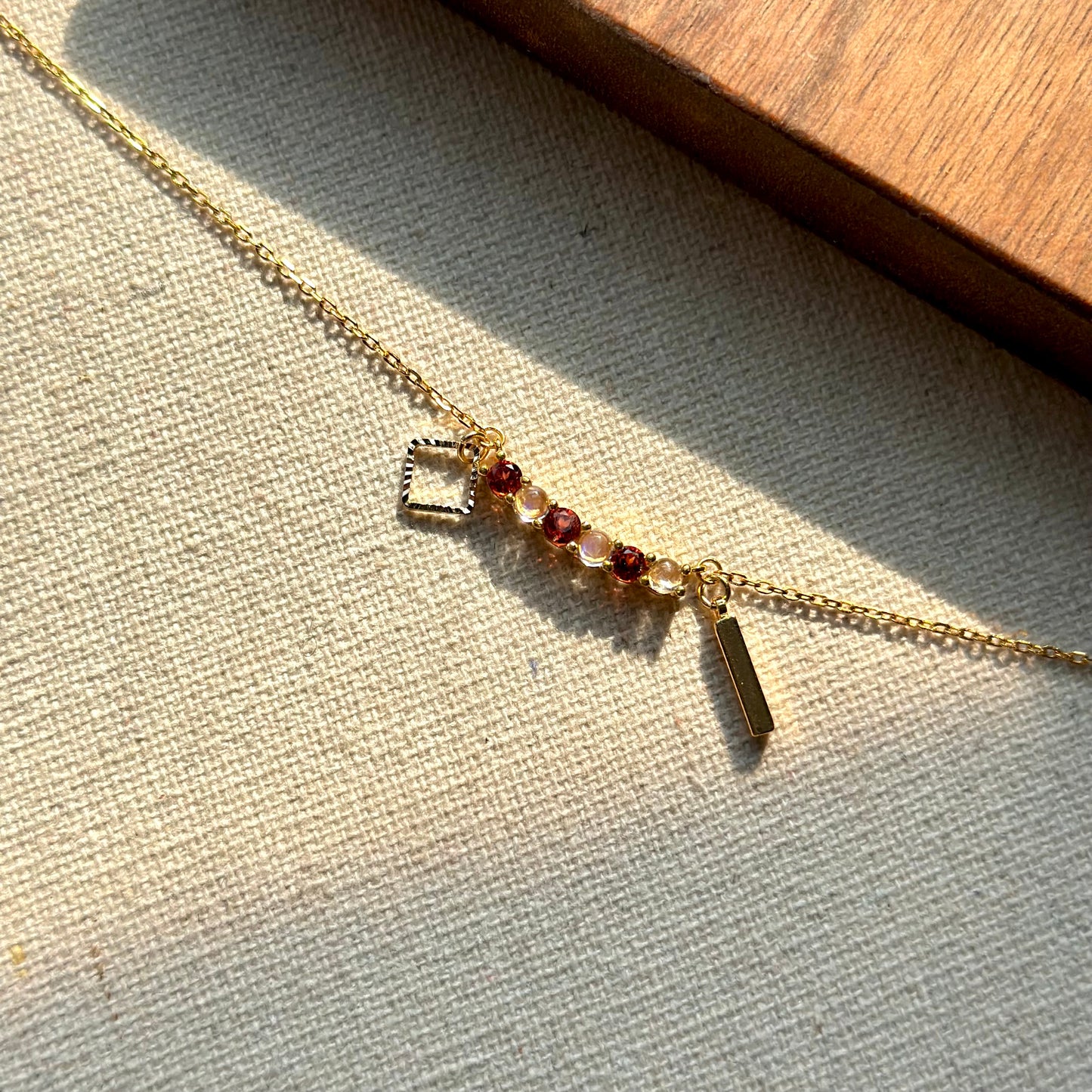 Garnet And Moonstone Curved Gold-plated Necklace