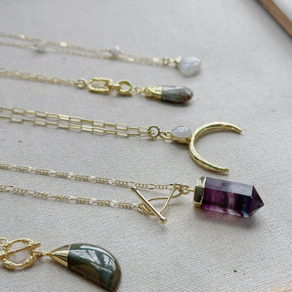 Fluorite Hoop Toggle Gold-plated Long Necklace