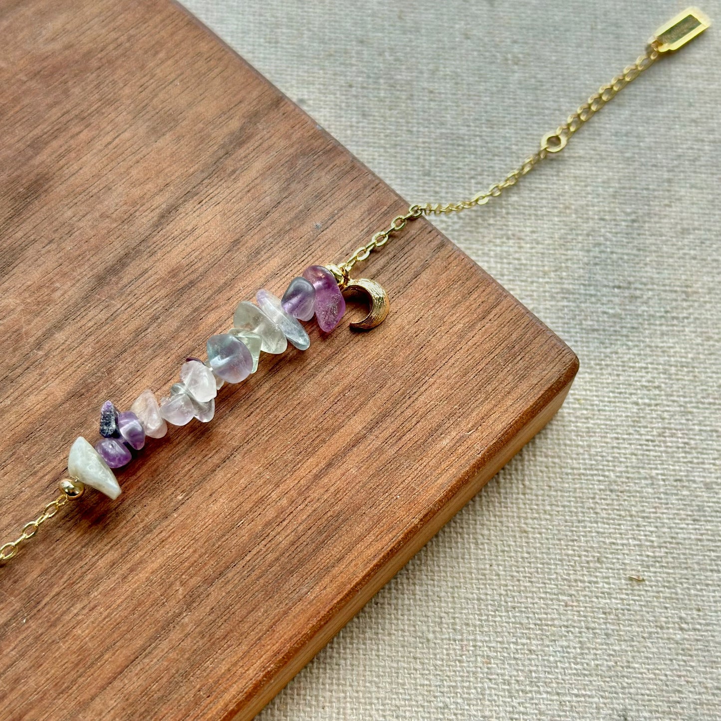 Fluorite Beaded Adjustable Gold-plated Bracelet