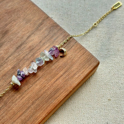 Fluorite Beaded Adjustable Gold-plated Bracelet