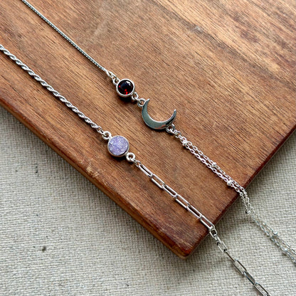 Druzy And Amethyst Adjustable Sterling Silver Bracelet