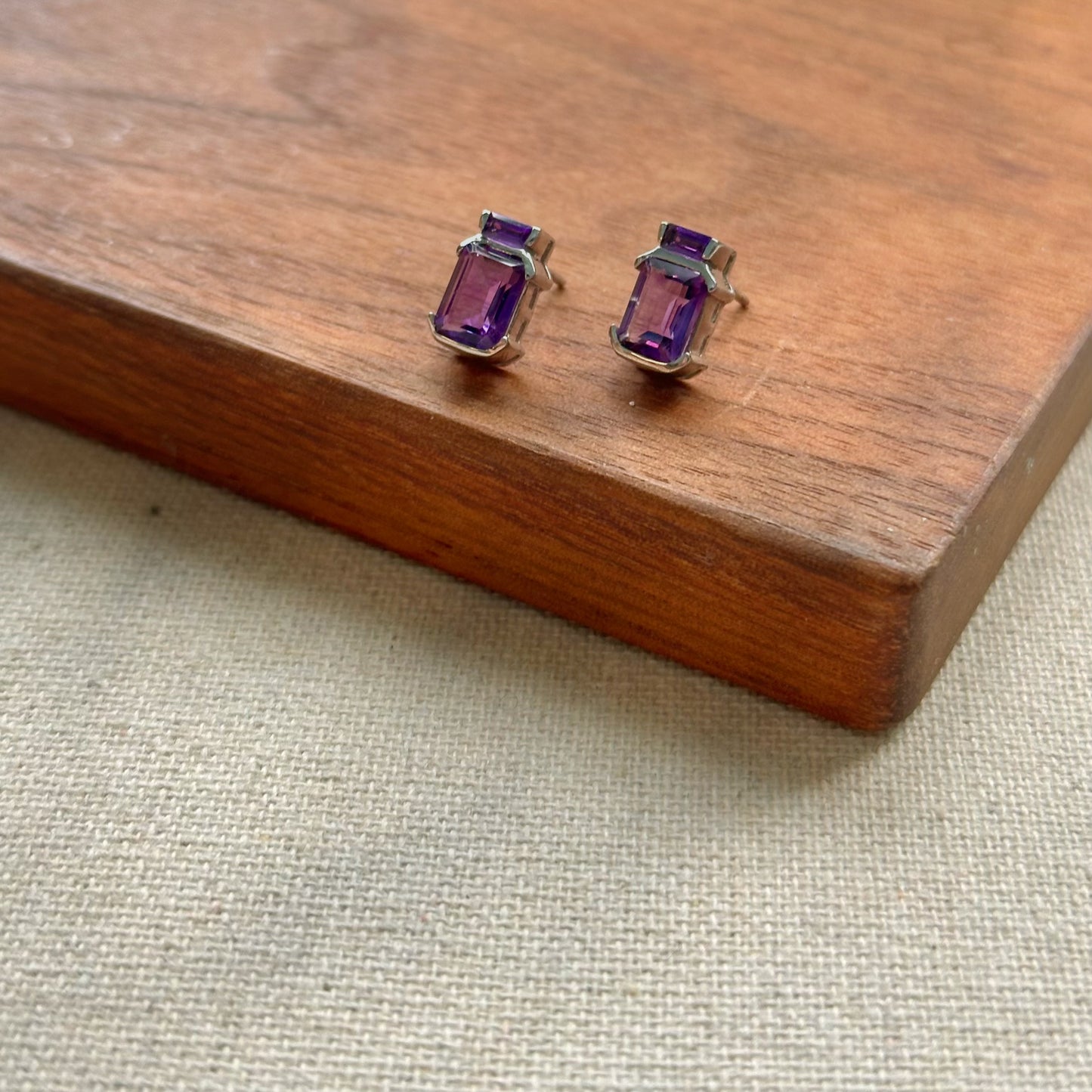 Amethyst February Birthstone Sterling Silver Ear Stud