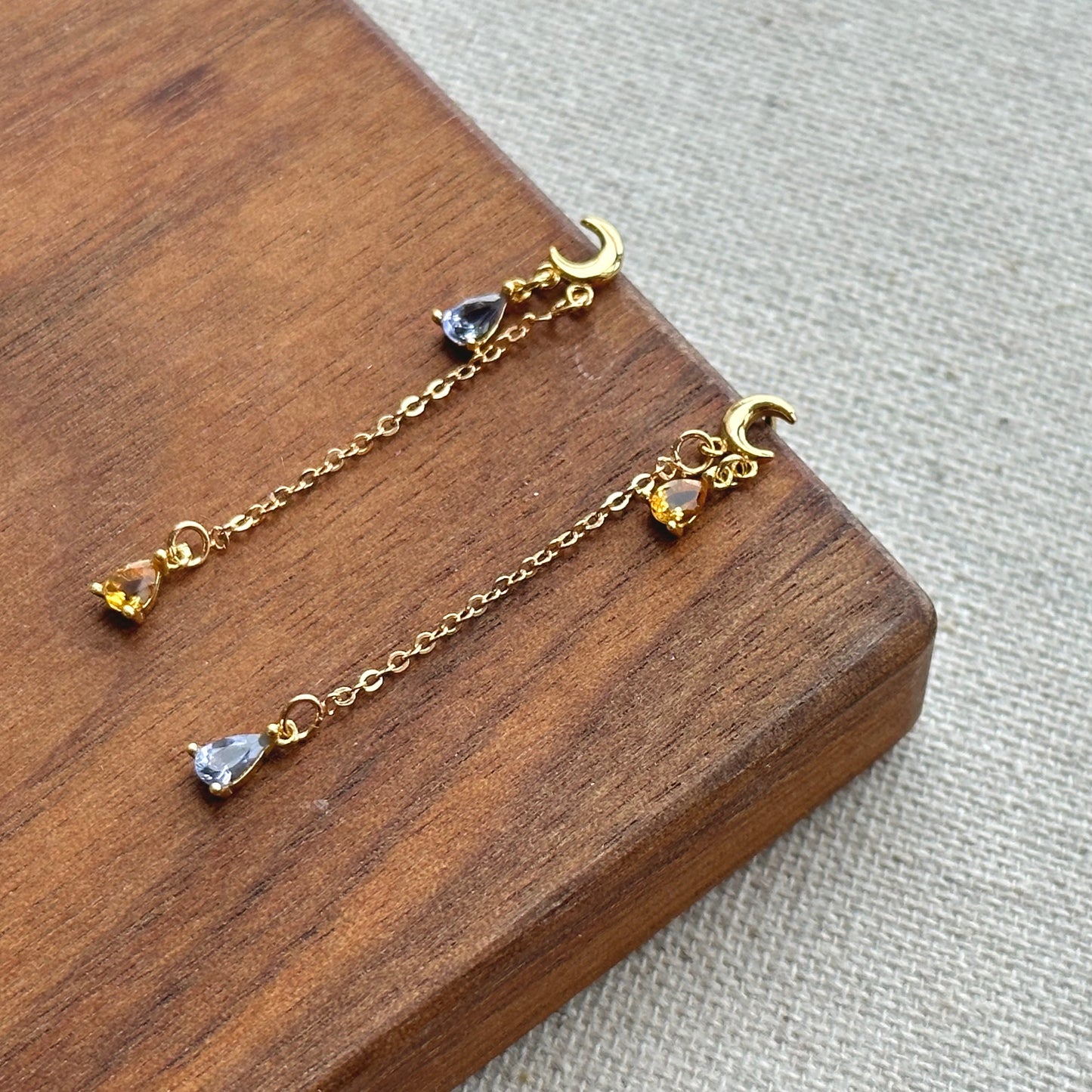 Tanzanite And Citrine Moon Stud Gold-plated Sterling Silver Earring