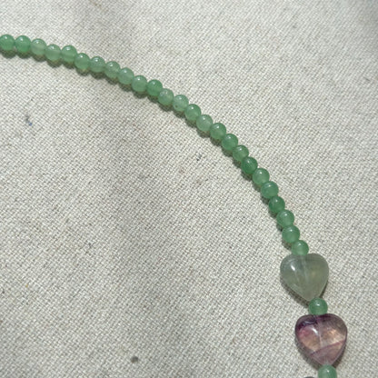 Green Agate And Fluorite Heart Beaded Necklace