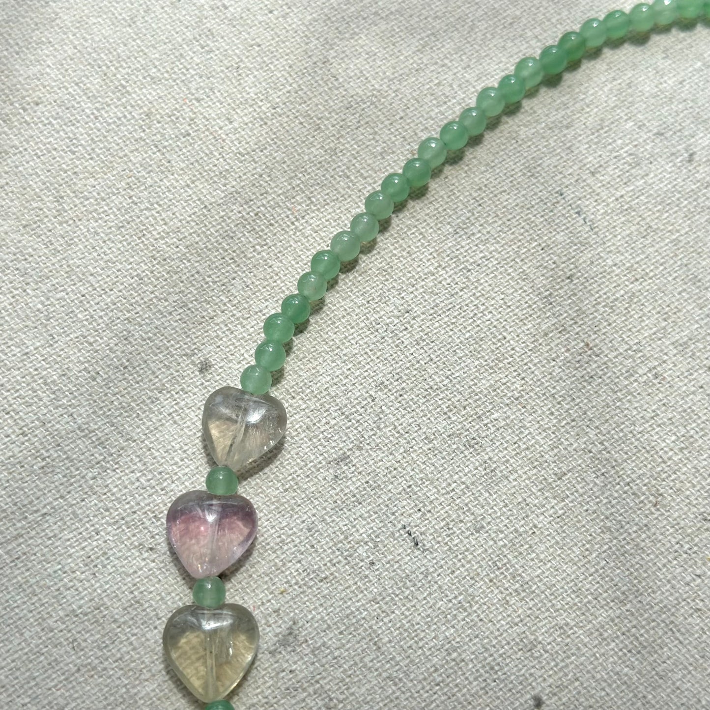 Green Agate And Fluorite Heart Beaded Necklace