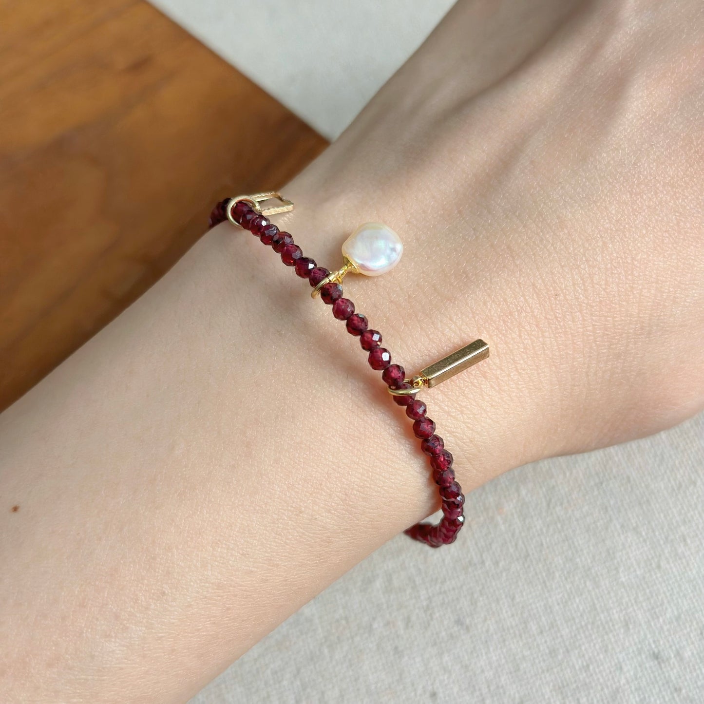 Garnet Beaded And Freshwater Pearl Bracelet