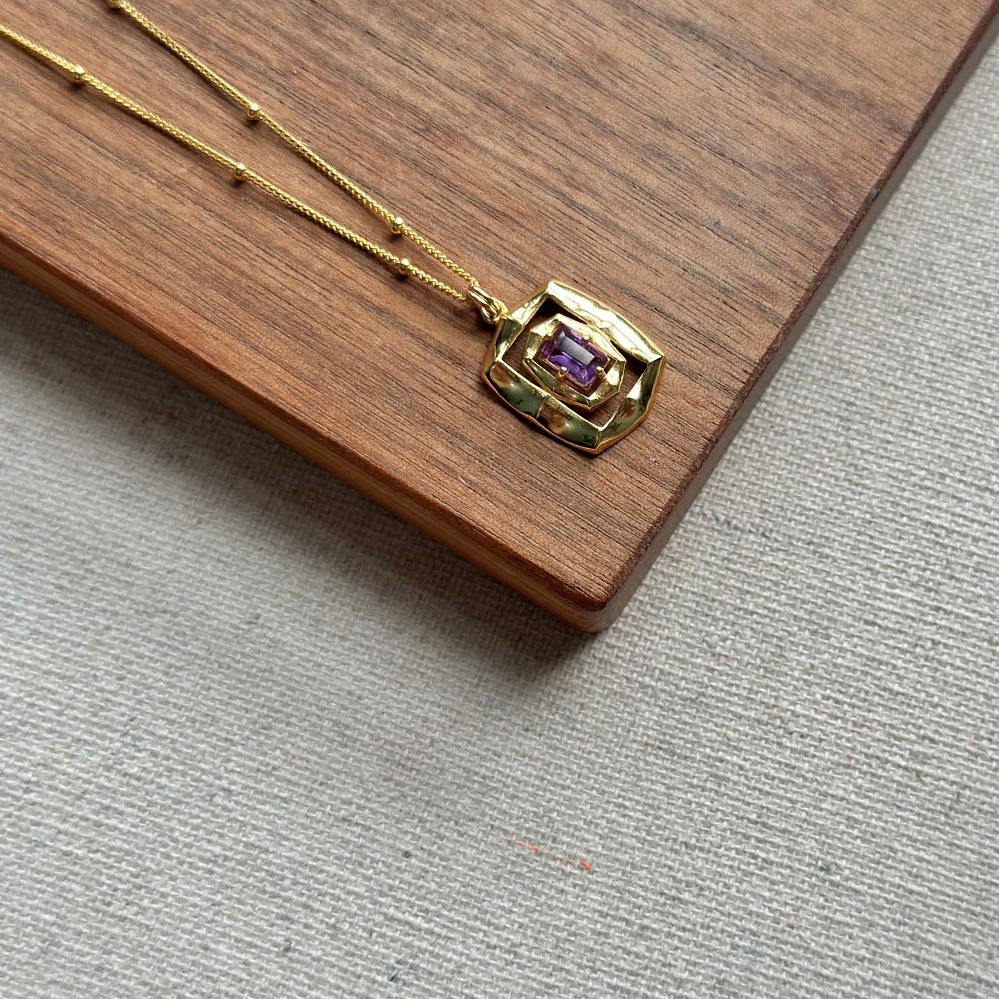 Rectangle Amethyst Dotty Chain Gold-plated Necklace