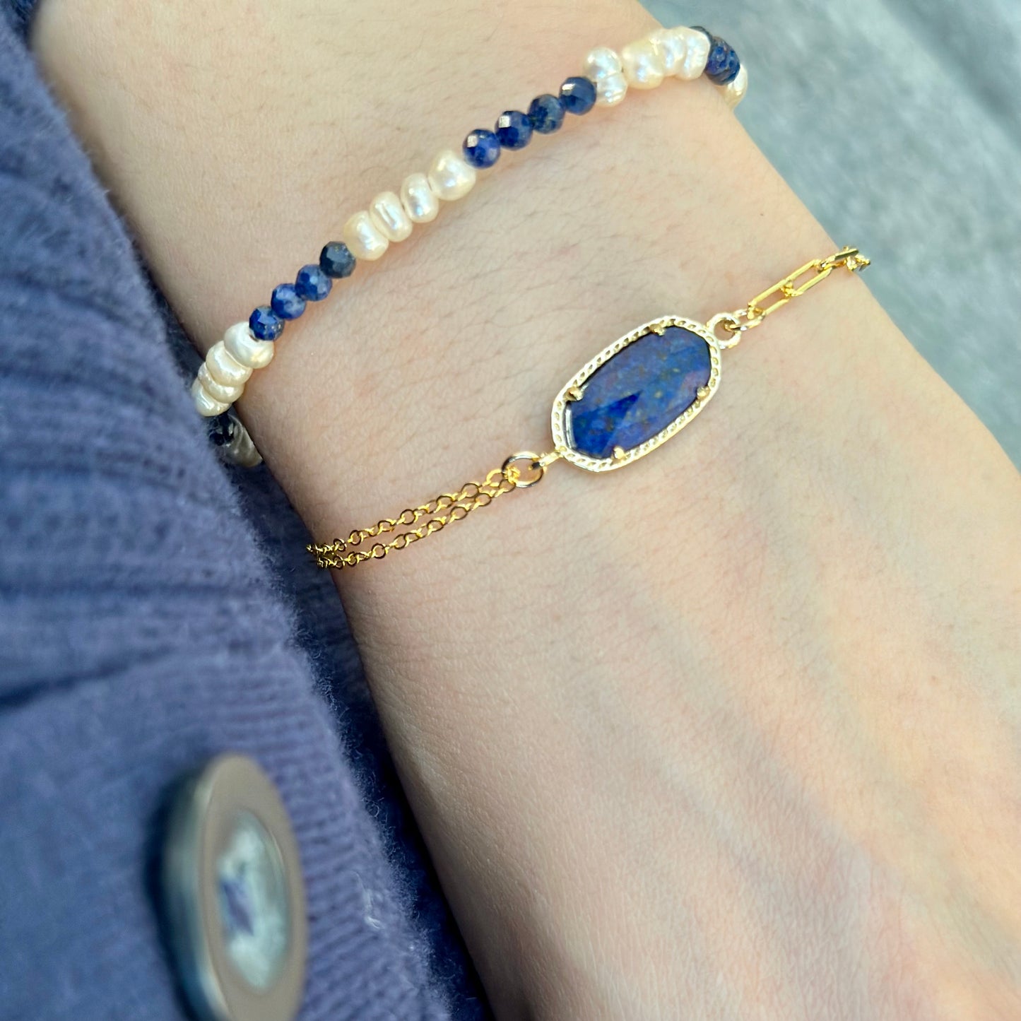 Lapis And Freshwater Pearls Beaded Bracelet