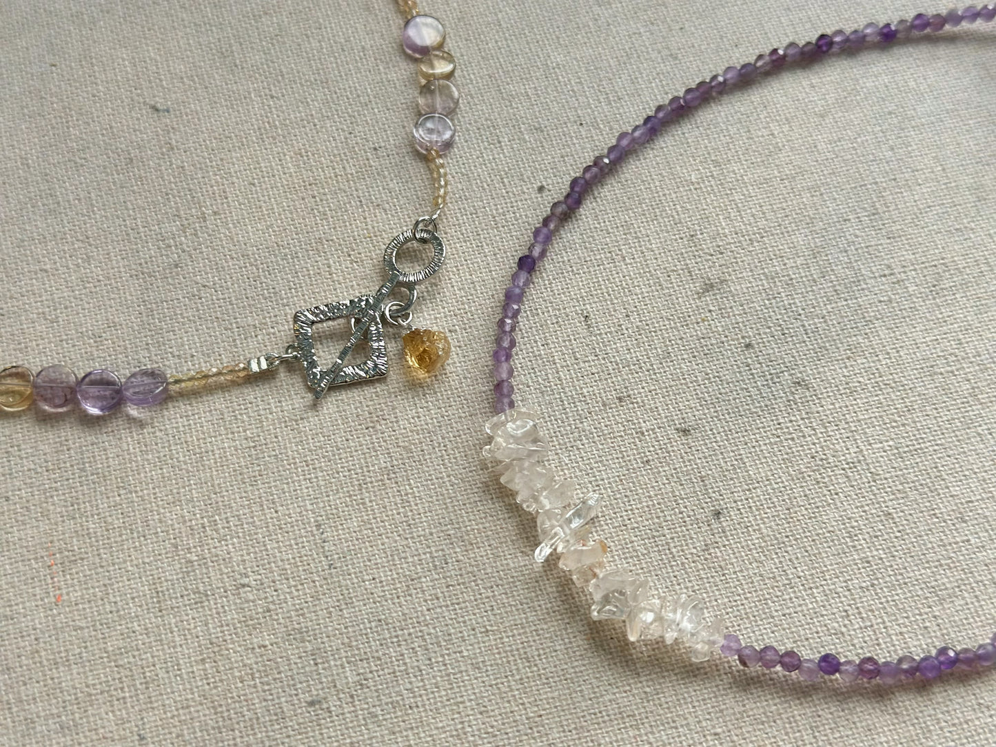 Ametrine And Citrine Raw Stone Hoop Toggle Necklace