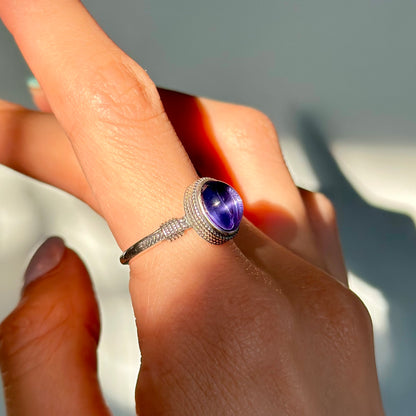 Fluorite Cabochon Bezel Set Adjustable Sterling Silver Ring