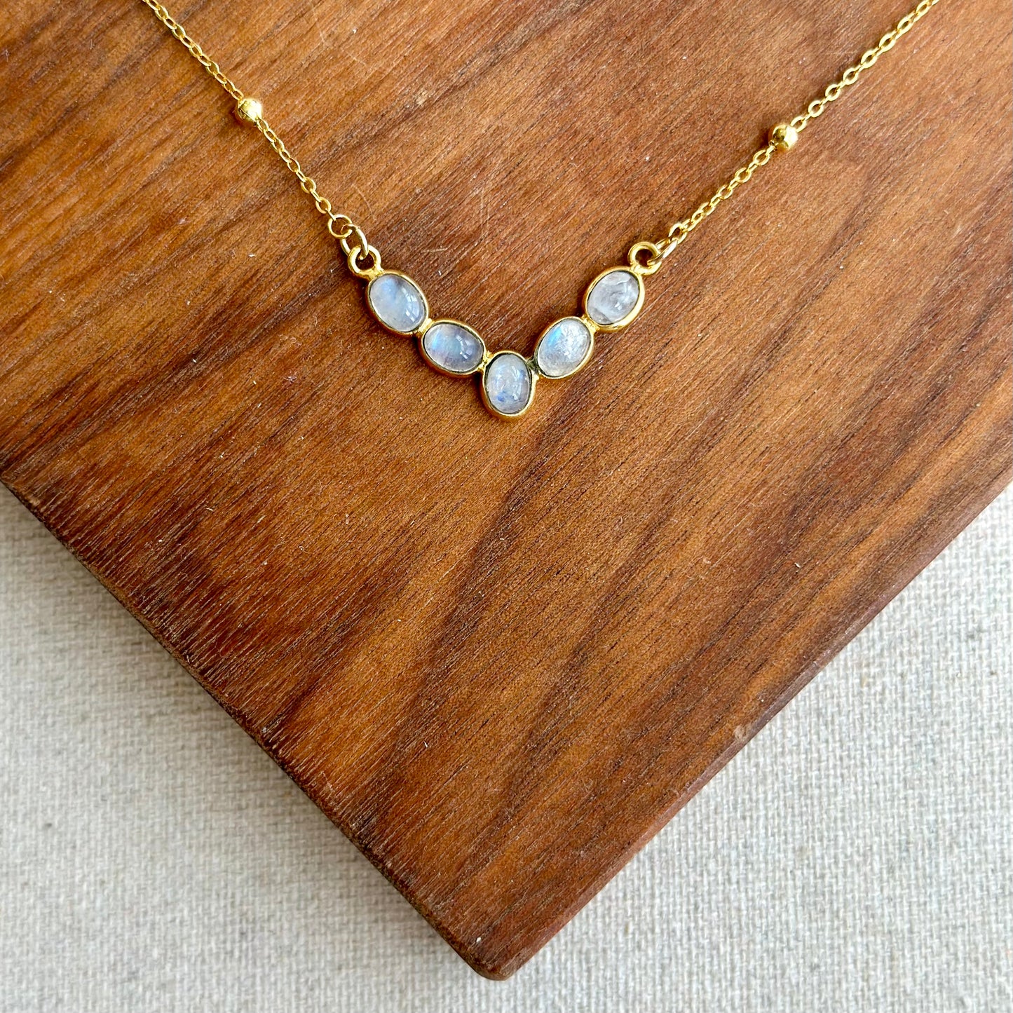 Moonstones V-shaped Dotty Chain Gold-plated Sterling Silver Necklace