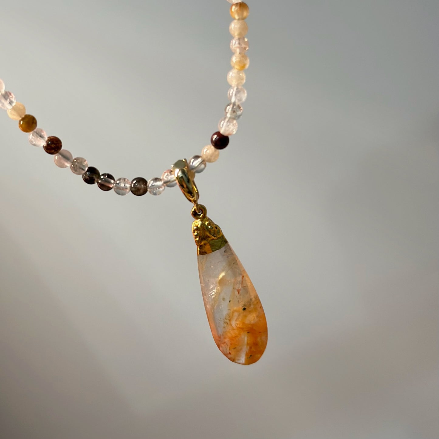 Two-way Phantom Quartz Pendant And Phantom Beaded Necklace