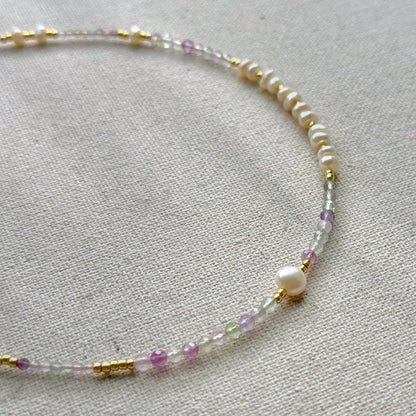 Fluorite And Freshwater Pearl Beaded Necklace