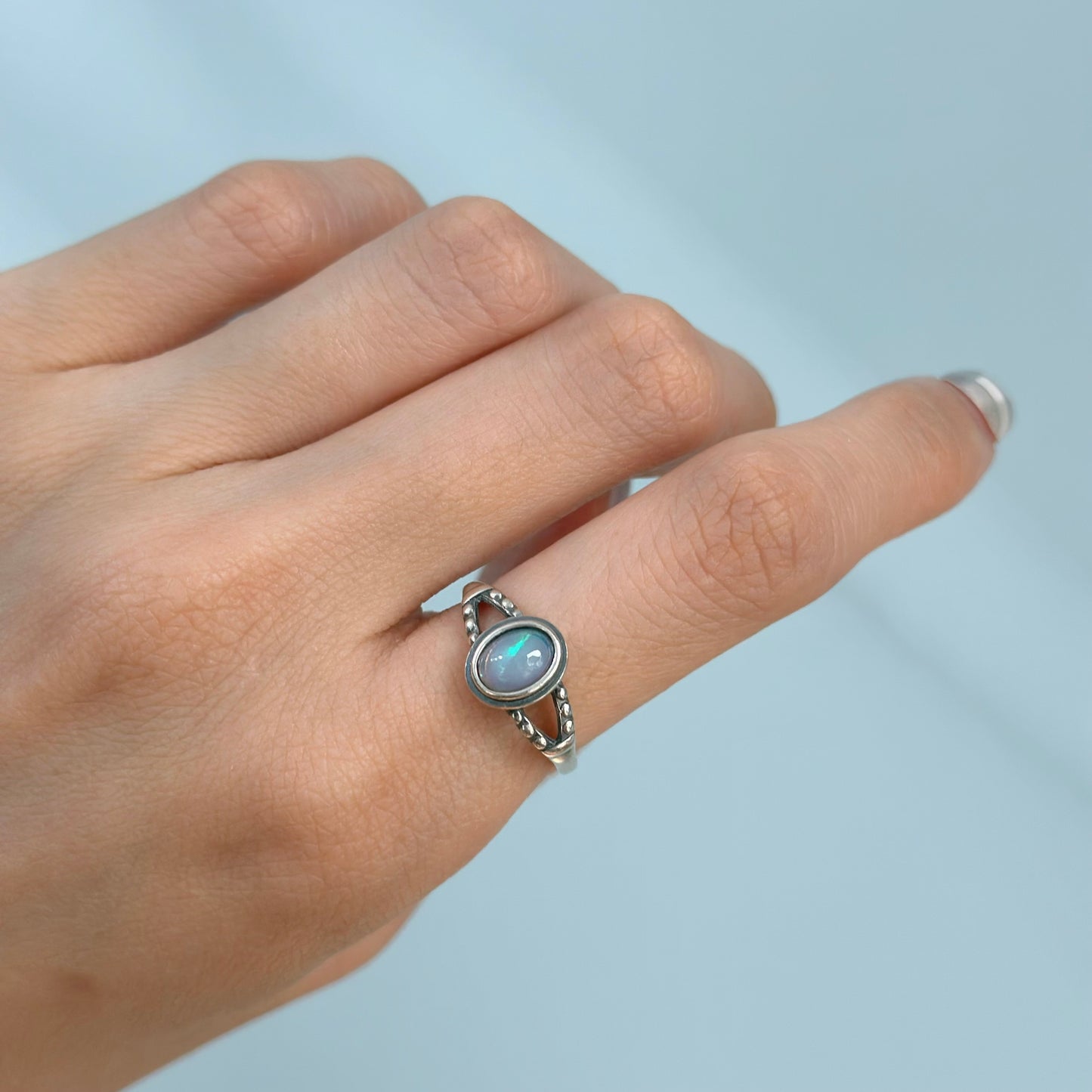 Opal Split Adjustable Sterling Silver Ring