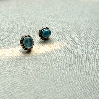 Aquamarine March Birthstone Sterling Silver Ear Stud