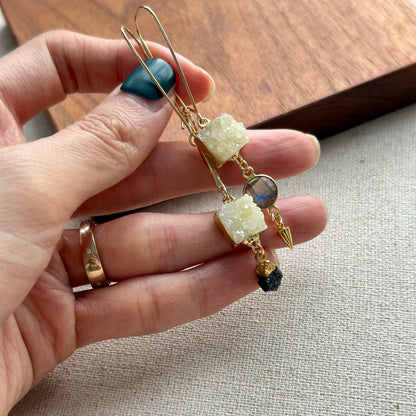 Druzy Square And Labradorite 14k Gold-filled Earring